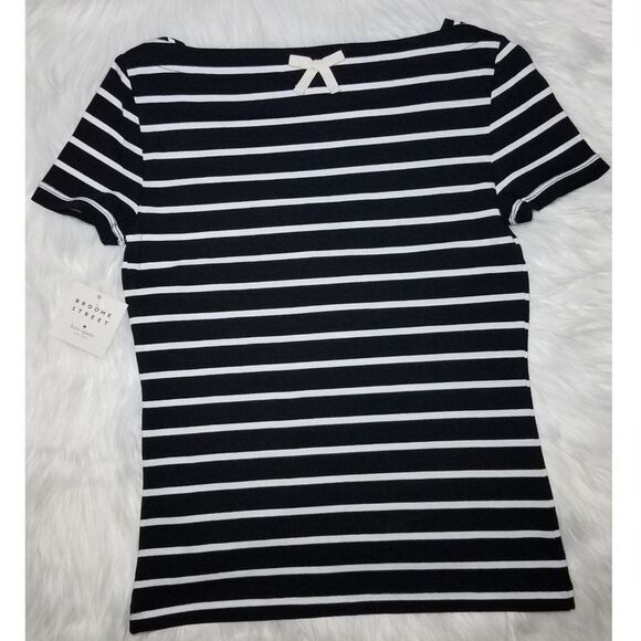 NWT|Kate Spade Striped Essential Bow Short Sleeve Top, XXS - Picture 1 of 5